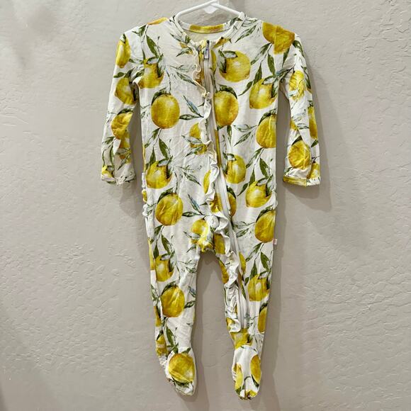Posh Peanut Lemons Ruffle Footie Zipper Pajamas - Picture 1 of 9